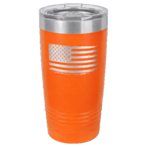 Home 20oz orange engraved tumbler – distressed american flag – ready to ship